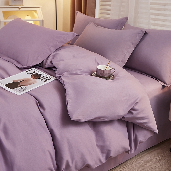 91家纺网 家纺一手货源 找家纺 丝涟家居 2025新款纯色亲肤棉磨毛四件套 优雅紫
