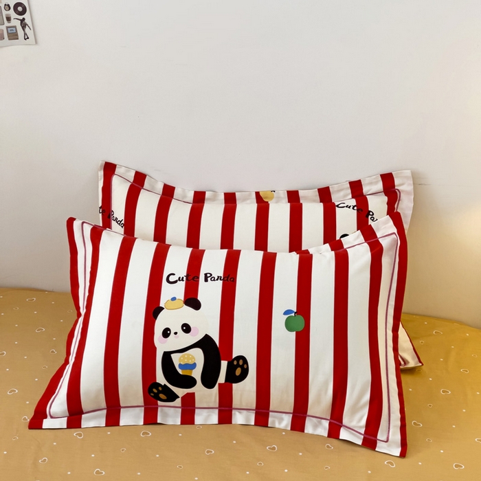 91家纺网 家纺一手货源 找家纺 云锦家居 2024新款13070纯棉印花吊边款一字绣四件套 熊猫家族