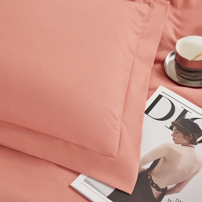 91家纺网 家纺一手货源 找家纺 丝涟家居 2025新款纯色亲肤棉磨毛四件套 蜜柚红