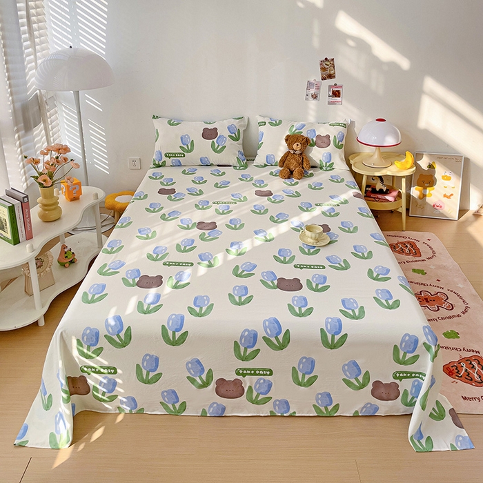 91家纺网 家纺一手货源 找家纺 纽缦家纺 2024水洗双层纱床单 蓝海玫瑰