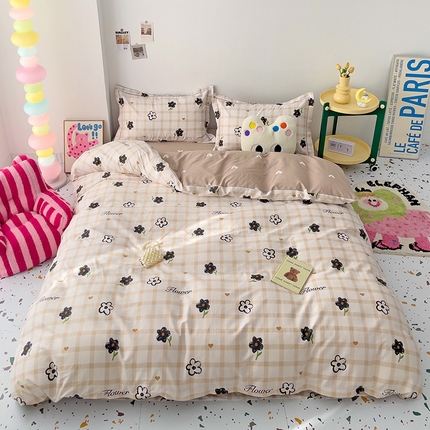 云锦家居 2024新款13070纯棉印花吊边款一字绣四件套 淡若纷芳