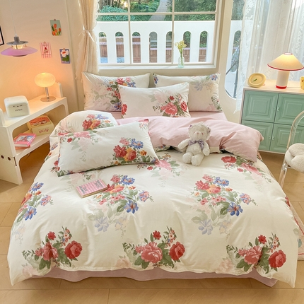 91家纺网 家纺一手货源 找家纺 （总）川悦生活 2024爆款13372纯棉全棉卡通小清新四件套学生宿舍三件套