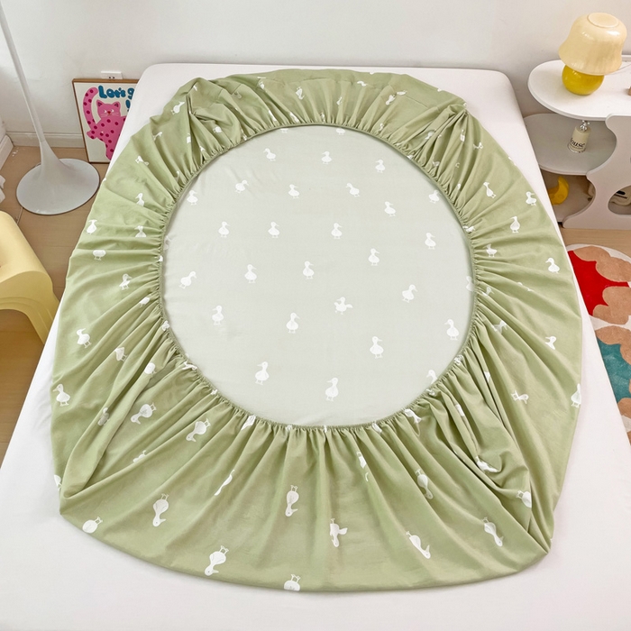 91家纺网 家纺一手货源 找家纺 纽缦家纺 2024水洗双层纱单床笠 小绿鸭