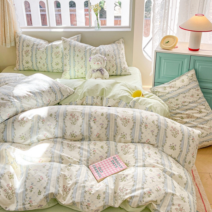 91家纺网 家纺一手货源 找家纺 川悦生活 2024爆款13372全棉卡通小清新四件套三件套 春物