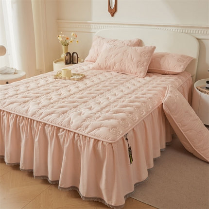 3C 2024新款玫瑰全棉水洗棉大豆夹棉床裙 典雅玉