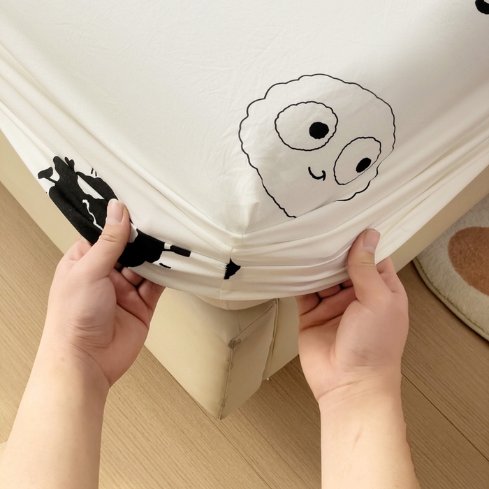 91家纺网 家纺一手货源 找家纺 纽缦家纺 2024水洗双层纱单床笠 小黑球