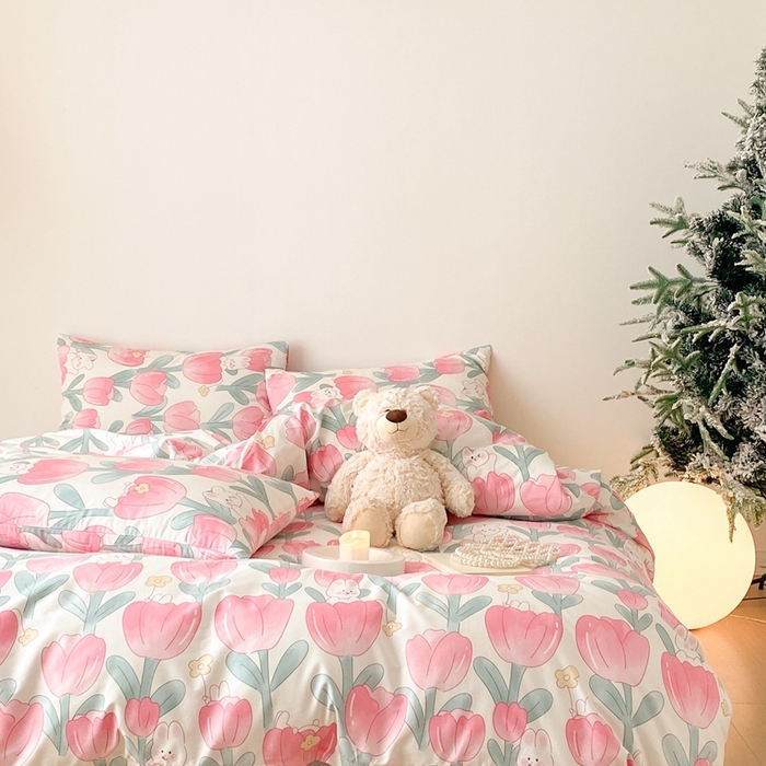 91家纺网 家纺一手货源 找家纺 川悦生活 2024爆款13372全棉卡通小清新四件套三件套 萌萌语