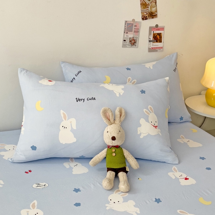 91家纺网 家纺一手货源 找家纺 纽缦家纺 2024水洗双层纱单床笠 嗨皮兔