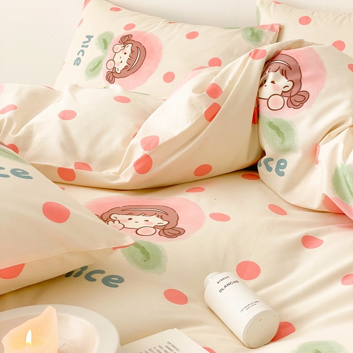 91家纺网 家纺一手货源 找家纺 川悦生活 2024爆款13372全棉卡通小清新四件套三件套 啵啵女孩