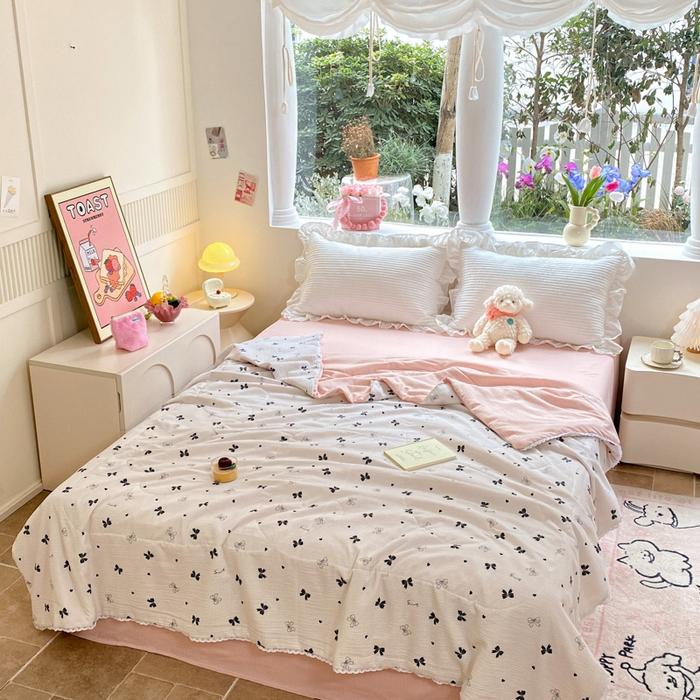 91家纺网 家纺一手货源 找家纺 慕澄家纺 2024新款时尚印花泡泡棉花边夏被夏凉被空调被 夏被-蝴蝶结