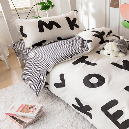 纯棉印花13070学生三件套寝室全棉宿舍床套件上下铺床品 兰博