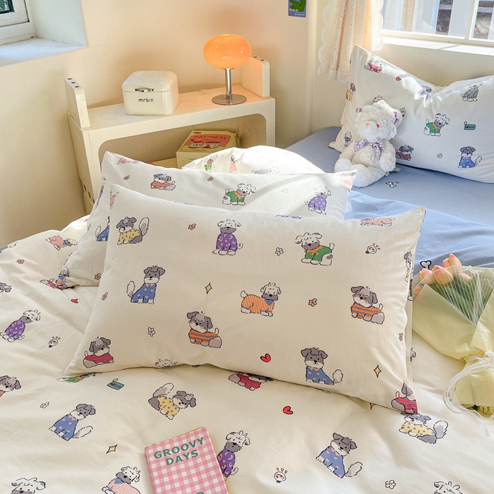 91家纺网 家纺一手货源 找家纺 川悦生活 2024爆款13372全棉卡通小清新四件套三件套 法式小狗