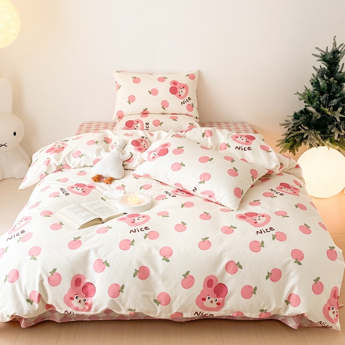 91家纺网 家纺一手货源 找家纺 川悦生活 2024爆款13372全棉卡通小清新四件套三件套 粉啵兔