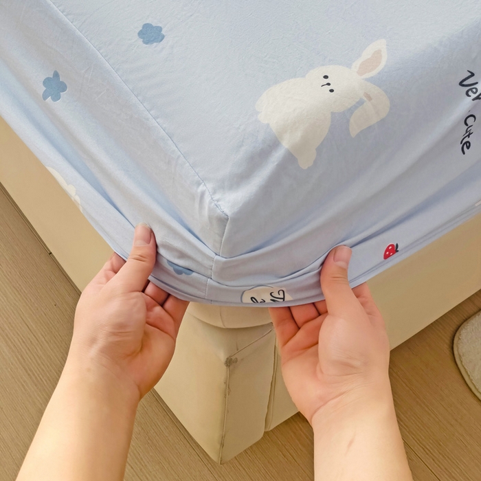 91家纺网 家纺一手货源 找家纺 纽缦家纺 2024水洗双层纱单床笠 嗨皮兔