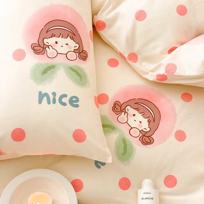 91家纺网 家纺一手货源 找家纺 川悦生活 2024爆款13372全棉卡通小清新四件套三件套 啵啵女孩