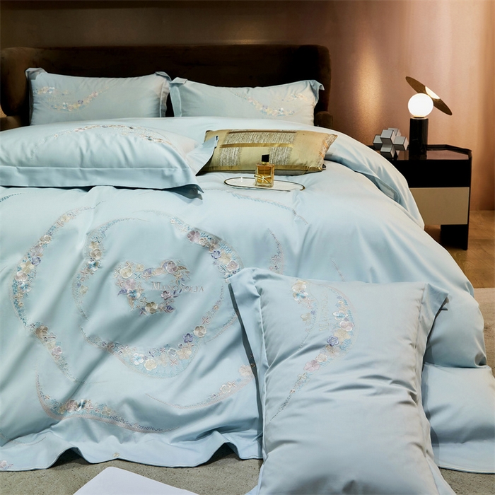 91家纺网 家纺一手货源 找家纺 宏羽纺家纺 2024新款高支高密全棉绣花工艺四件套-怡悦 怡悦 西子蓝