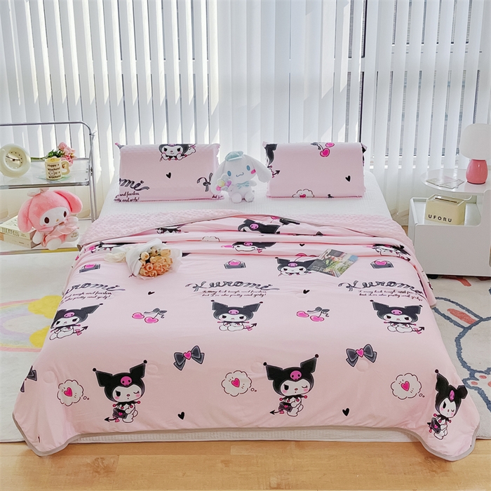 91家纺网 家纺一手货源 找家纺 米米儿家纺 2024新款A类针织棉凉豆豆夏被夏凉被空调被-三丽鸥系列 爱心库洛米