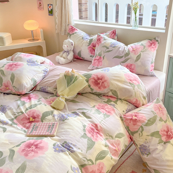 91家纺网 家纺一手货源 找家纺 川悦生活 2024爆款13372全棉卡通小清新四件套三件套 青春绚烂