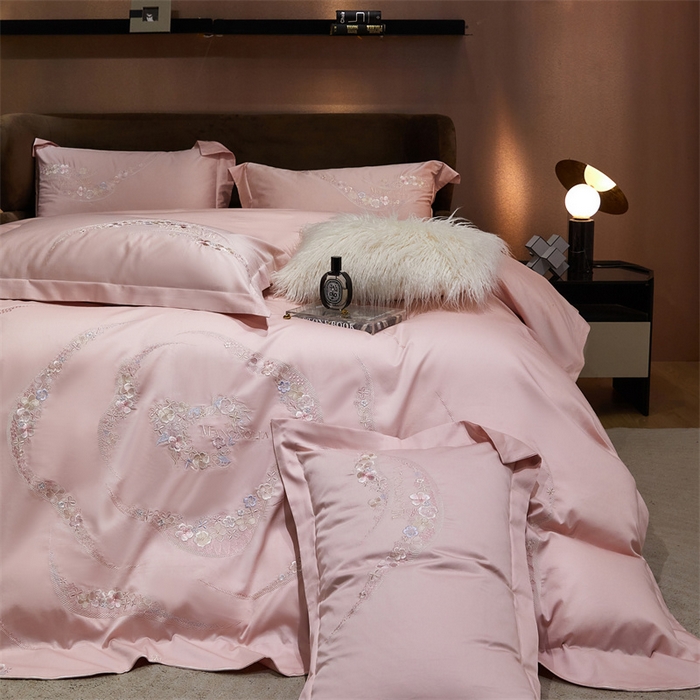 91家纺网 家纺一手货源 找家纺 宏羽纺家纺 2024新款高支高密全棉绣花工艺四件套-怡悦 怡悦 美男粉