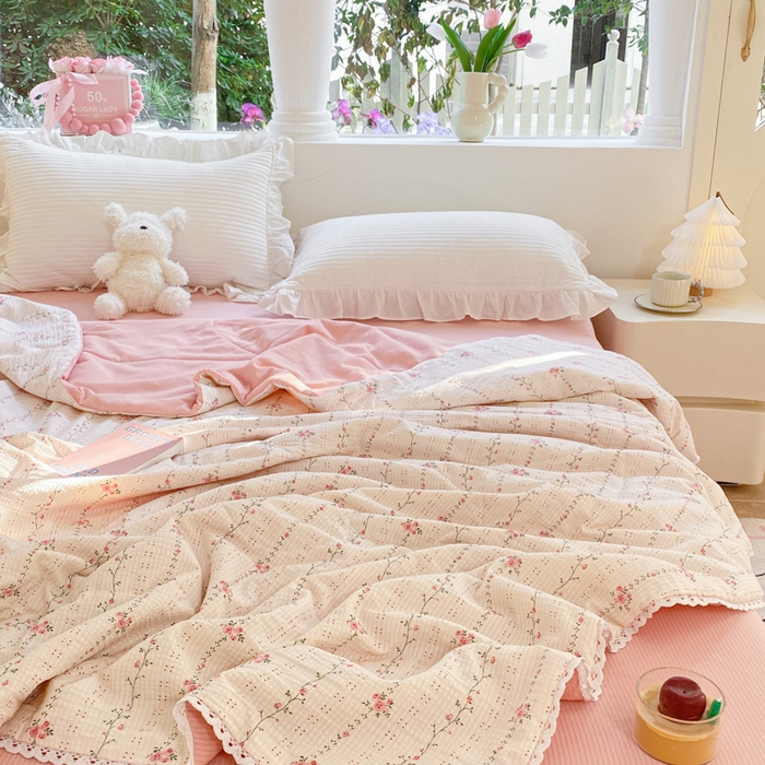 91家纺网 家纺一手货源 找家纺 慕澄家纺 2024新款时尚印花泡泡棉花边夏被夏凉被空调被 夏被-沐歌