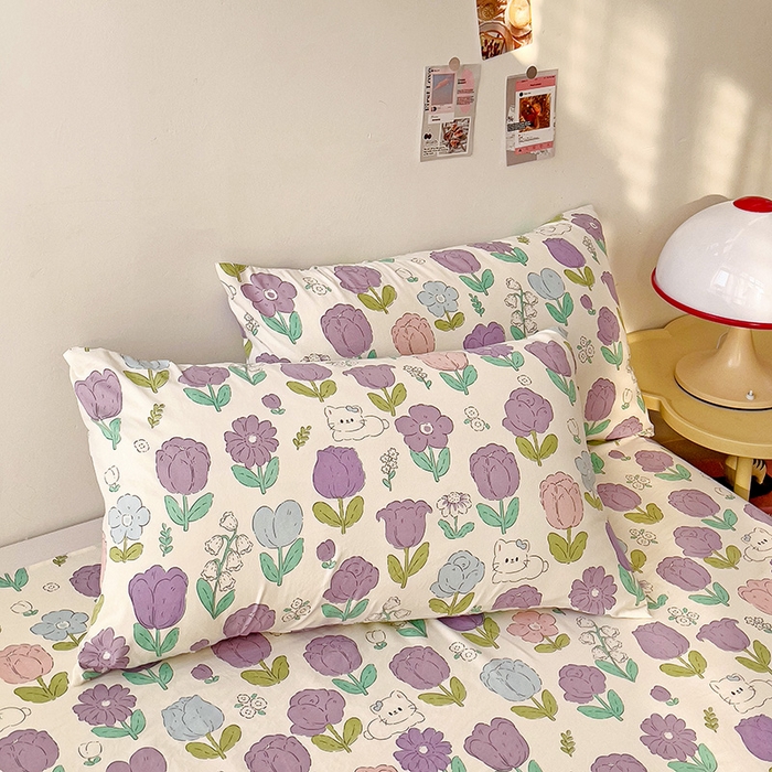 91家纺网 家纺一手货源 找家纺 纽缦家纺 2024水洗双层纱床单 素颜捧花