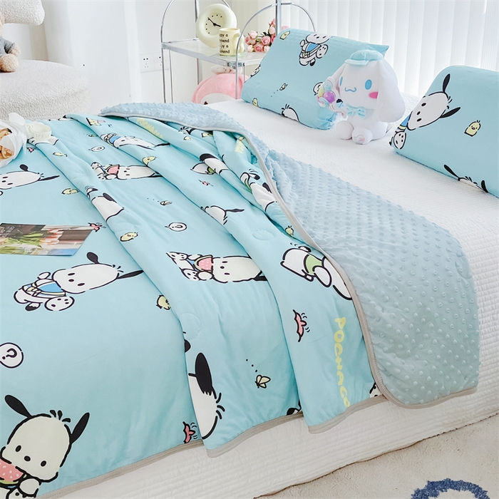 91家纺网 家纺一手货源 找家纺 米米儿家纺 2024新款A类针织棉凉豆豆夏被夏凉被空调被-三丽鸥系列 可爱帕恰狗-蓝