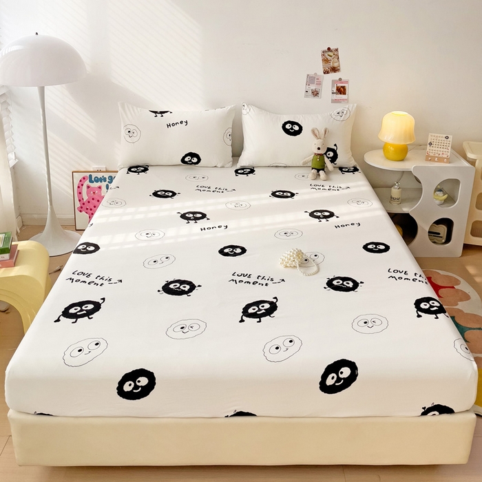 91家纺网 家纺一手货源 找家纺 纽缦家纺 2024水洗双层纱单床笠 小黑球