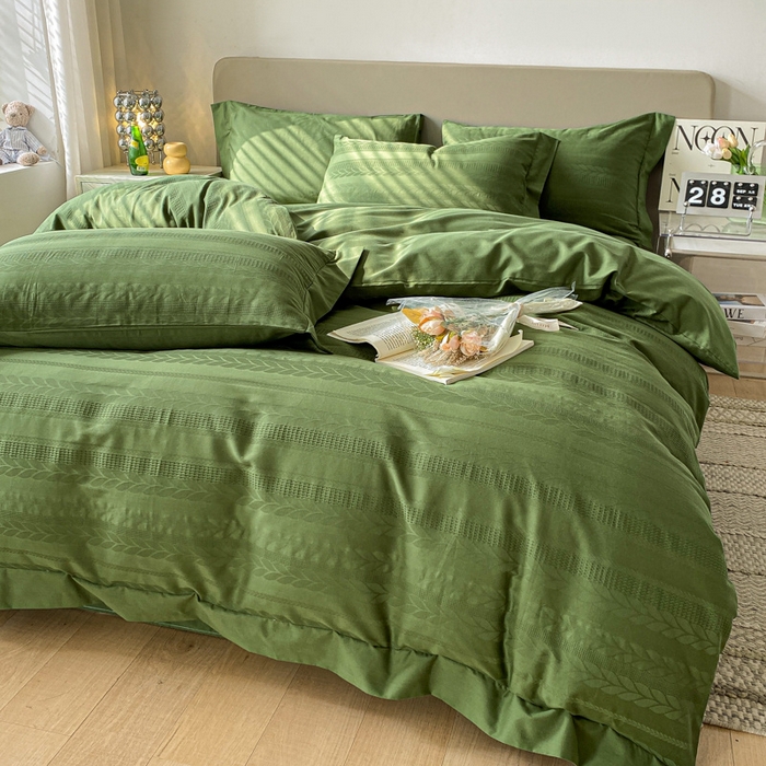 91家纺网 家纺一手货源 找家纺 启程家纺 2024新款全棉华夫格提花四件套 小豆芽-橄榄绿