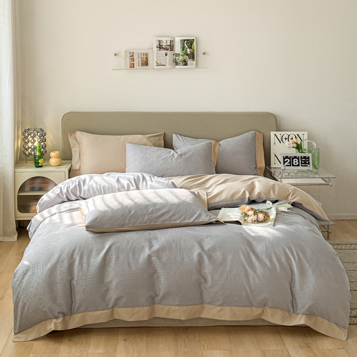 91家纺网 家纺一手货源 找家纺 启程家纺 2024新款全棉华夫格提花四件套 千鸟格-灰咖