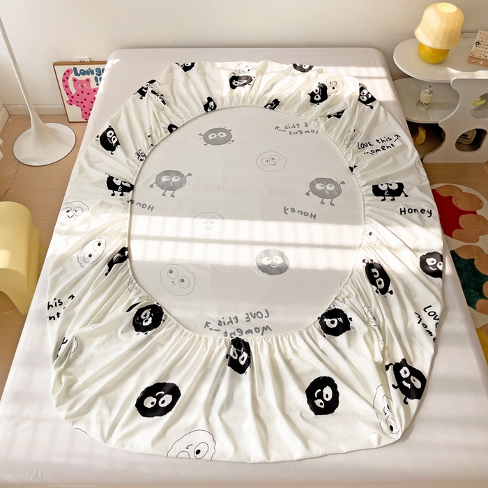 91家纺网 家纺一手货源 找家纺 纽缦家纺 2024水洗双层纱单床笠 小黑球