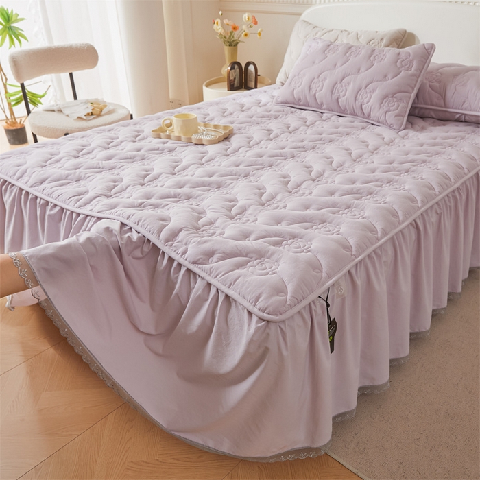 91家纺网 家纺一手货源 找家纺 （总）3C 2024新款玫瑰全棉水洗棉大豆夹棉床裙