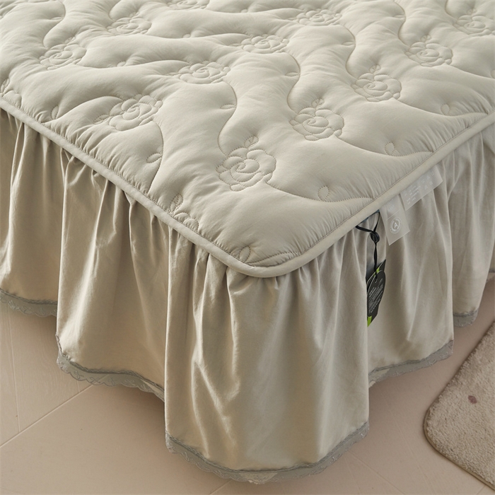 91家纺网 家纺一手货源 找家纺 3C 2024新款全棉水洗棉大豆夹棉床裙式床笠 烟雾灰