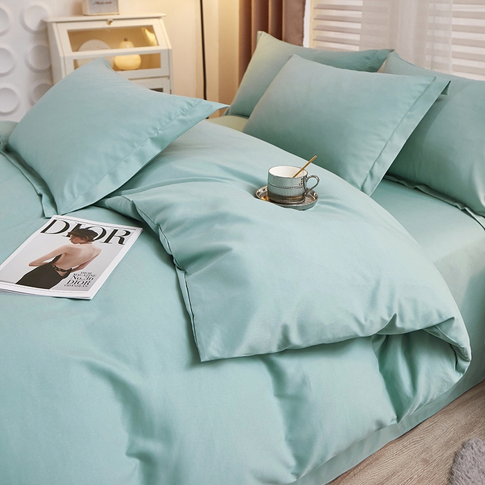 91家纺网 家纺一手货源 找家纺 丝涟家居 2025新款纯色亲肤棉磨毛四件套 薄荷绿