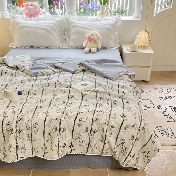 91家纺网 家纺一手货源 找家纺 慕澄家纺 2024新款时尚印花泡泡棉花边夏被夏凉被空调被 夏被-竹影