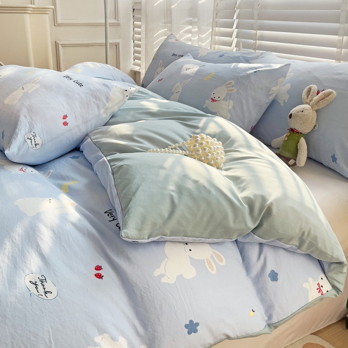 91家纺网 家纺一手货源 找家纺 纽缦家纺 2024水洗双层纱被套 嗨皮兔