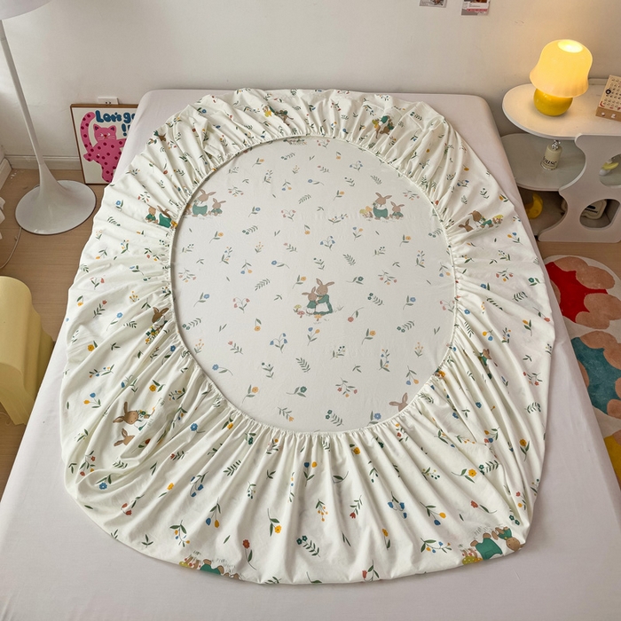 91家纺网 家纺一手货源 找家纺 纽缦家纺 2024水洗双层纱单床笠 小兔堡