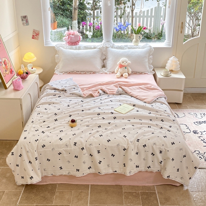 91家纺网 家纺一手货源 找家纺 慕澄家纺 2024新款时尚印花泡泡棉花边夏被夏凉被空调被 夏被-蝴蝶结