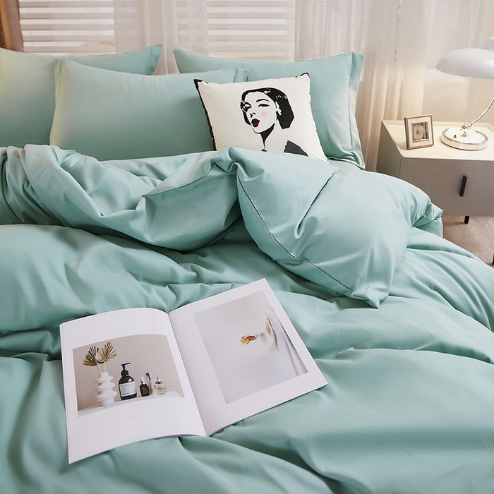 91家纺网 家纺一手货源 找家纺 丝涟家居 2025新款纯色亲肤棉磨毛四件套 薄荷绿