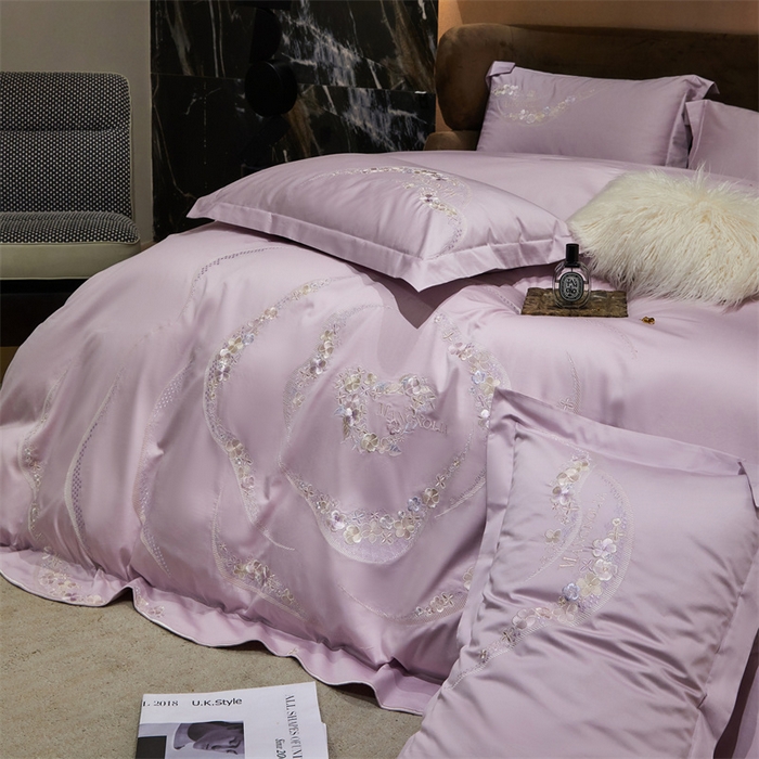 91家纺网 家纺一手货源 找家纺 宏羽纺家纺 2024新款高支高密全棉绣花工艺四件套-怡悦 怡悦 海葵紫