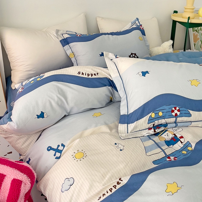 91家纺网 家纺一手货源 找家纺 云锦家居 2024新款13070纯棉印花吊边款一字绣四件套 星夜号