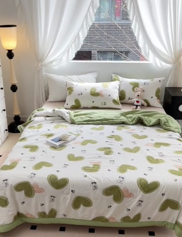 91家纺网 家纺一手货源 找家纺 星巴K家纺 2024新款小清新柔软泡泡棉夏凉被被子空调被夏被 心心相印