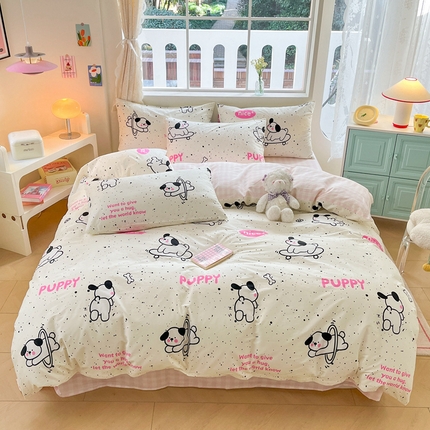 91家纺网 家纺一手货源 找家纺 （总）川悦生活 2024爆款13372纯棉全棉卡通小清新四件套学生宿舍三件套