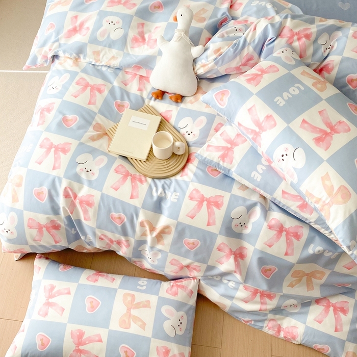 91家纺网 家纺一手货源 找家纺 川悦生活 2024爆款13372全棉卡通小清新四件套三件套 弗德列