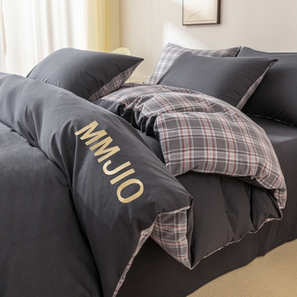 91家纺网 家纺一手货源 找家纺 寐眠 2024新款全棉水洗棉刺绣四件套 星月耀黑