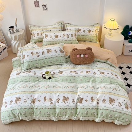 云锦家居 2024新款13070纯棉印花吊边款一字绣四件套 田园森林