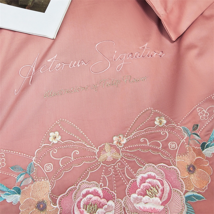 91家纺网 家纺一手货源 找家纺 宏羽纺2024新款高支高密全棉刺绣四件套 伊丽莎白系列 伊丽莎白 豆沙