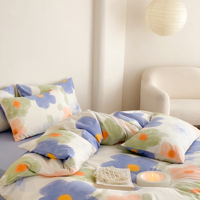 91家纺网 家纺一手货源 找家纺 川悦生活 2024爆款13372全棉卡通小清新四件套三件套 茜娜