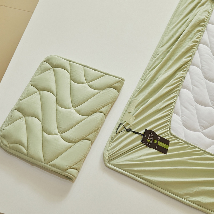 91家纺网 家纺一手货源 找家纺 3C 2024新款全棉双层纱大豆床笠 抹茶绿