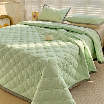 纽缦家纺 2024纯色云朵棉加棉加厚床盖（床单） 小绿条