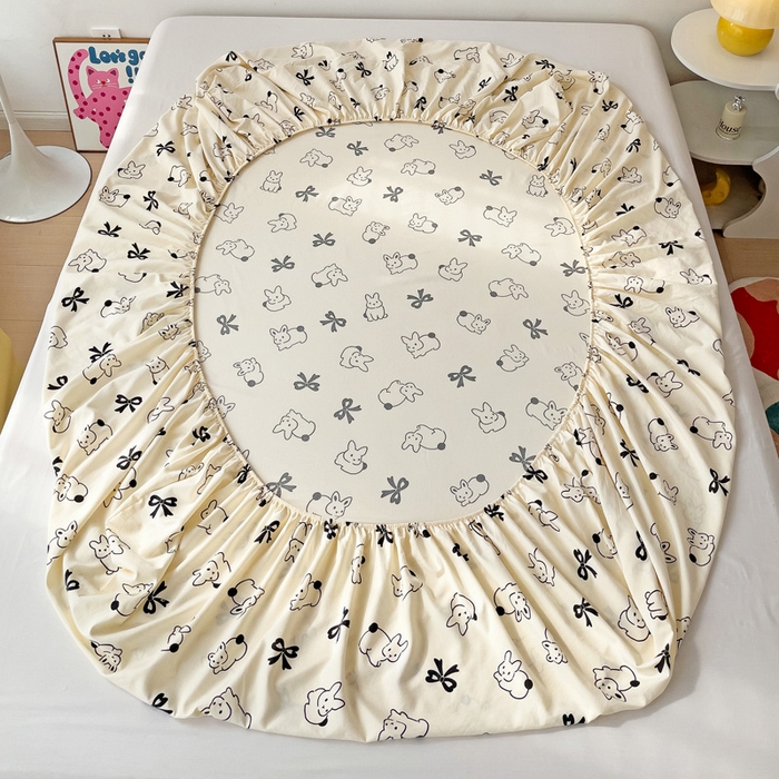 91家纺网 家纺一手货源 找家纺 纽缦家纺 2024水洗双层纱单床笠 心动兔兔